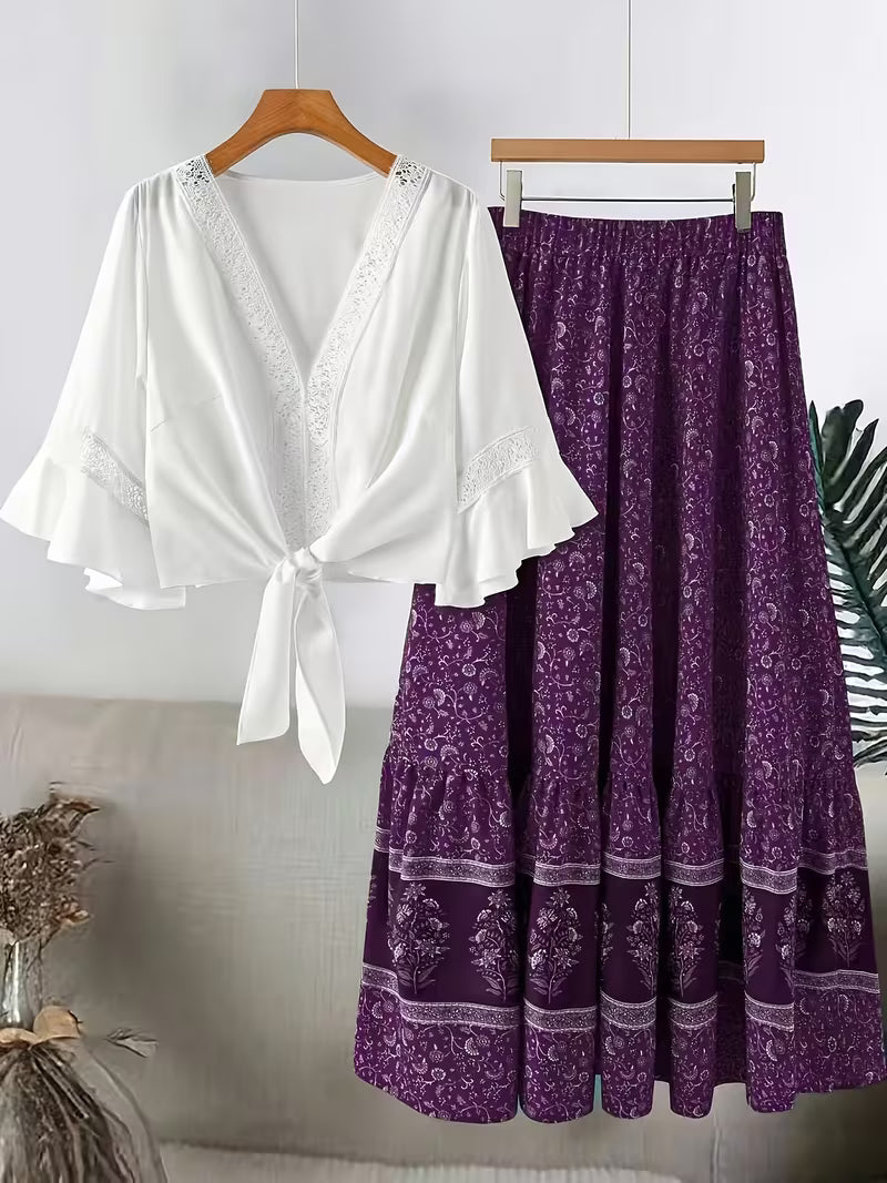 Chic Plus Size Lace Trim Two-Piece Set | Casual & Vacation Wear