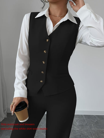Women's Sleeveless Waist-Cinched Vest & Wide-Leg Pants Two-Piece Set