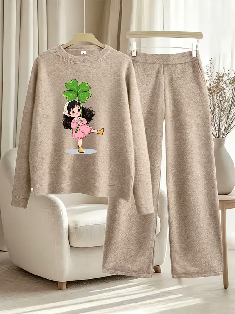 Women’s Casual Full-Sleeve Top & Wide-Leg Pants Set