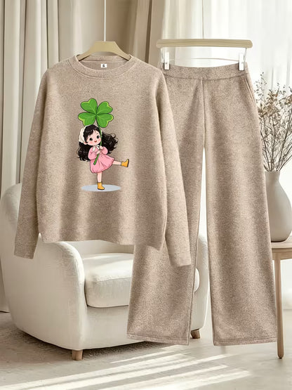 Women’s Casual Full-Sleeve Top & Wide-Leg Pants Set