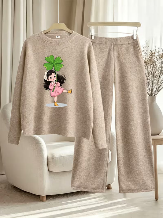 Women’s Casual Full-Sleeve Top & Wide-Leg Pants Set