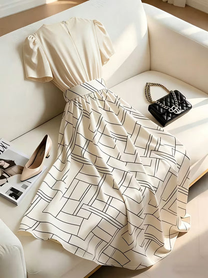 Elegant Ruffle V-Neck A-Line Dress