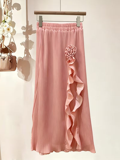 Rose Embroidery Top & Midi Skirt Set