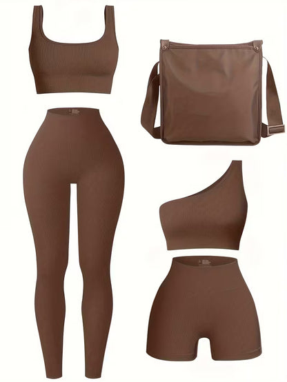 4-Piece Seamless Ribbed Activewear Set