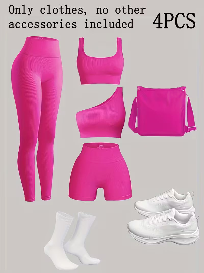 4-Piece Seamless Ribbed Activewear Set