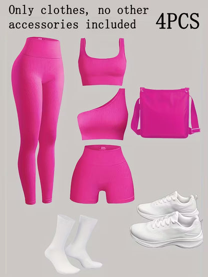 4-Piece Seamless Ribbed Activewear Set