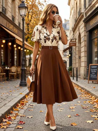 Elegant Floral Patchwork A-Line Dress