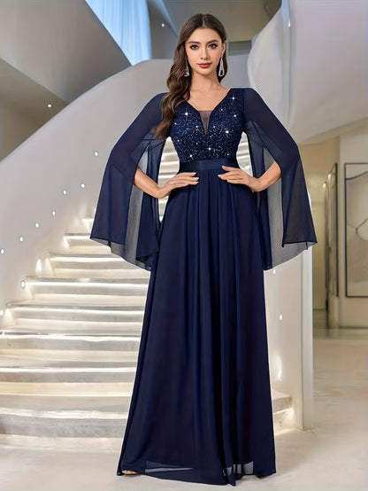 Royal Pearl Sequin Evening Gown