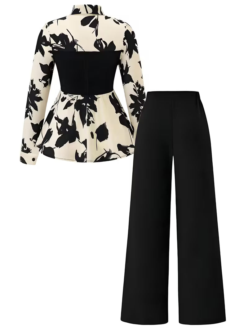 Women's Elegant Long Sleeve Top & Pants Set