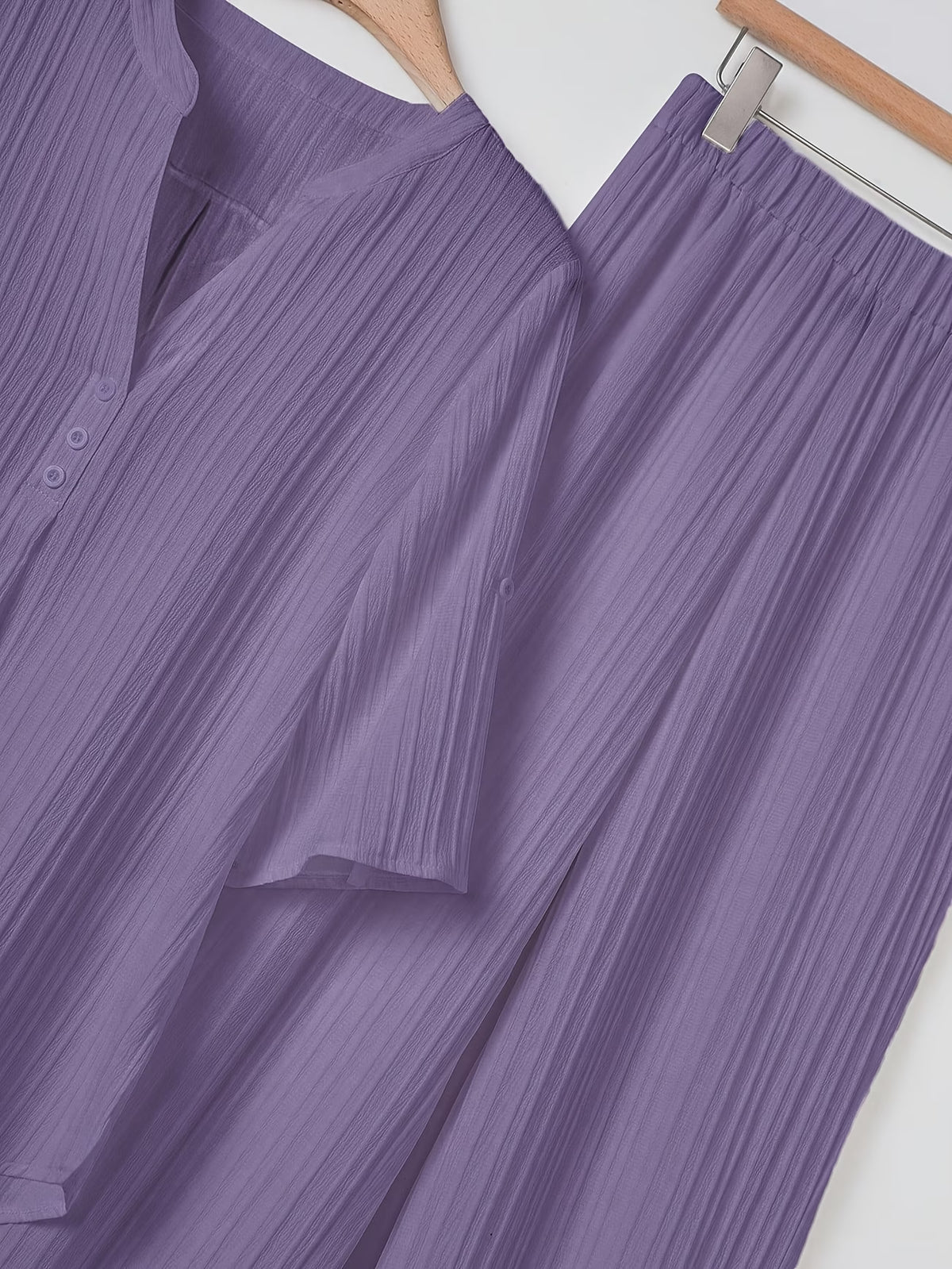 Women’s Solid Button-Down Shirt & Pant Set