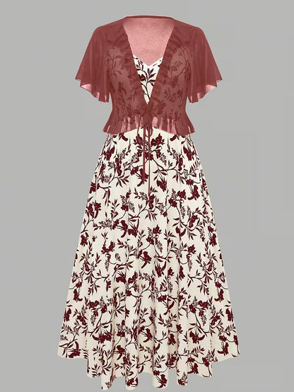 Women's New Summer Fashion Printed 2pcs Dress Set