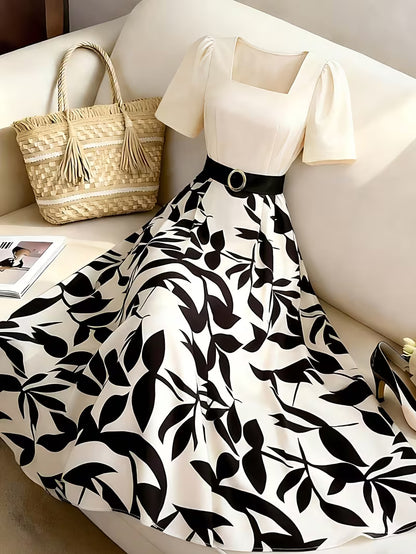 Elegant Floral Patchwork A-Line Dress