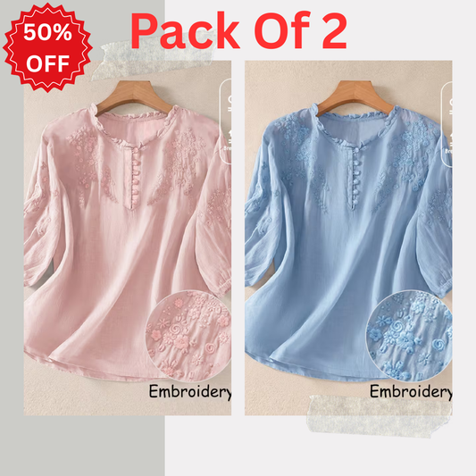 Pack of 2 Women's Premium Embroidered Casual Tops