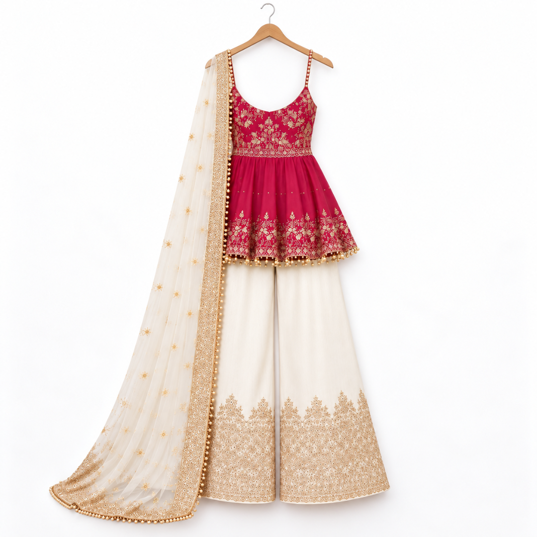 Women’s Embroidered Peplum Sharara Set
