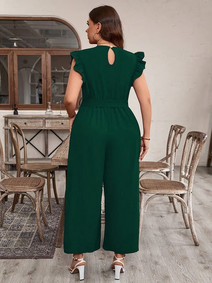 Elegant Ruffle V-Neck Belted Bodysuit – Solid Color Chic Women’s Top