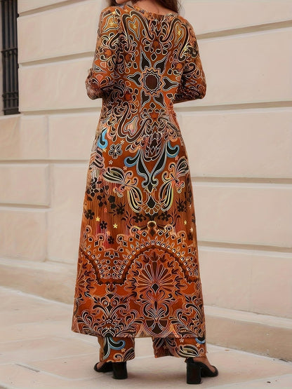 Elegant Marble Pattern Longline Top – Stylish Crew Neck Commuter & Party Wear