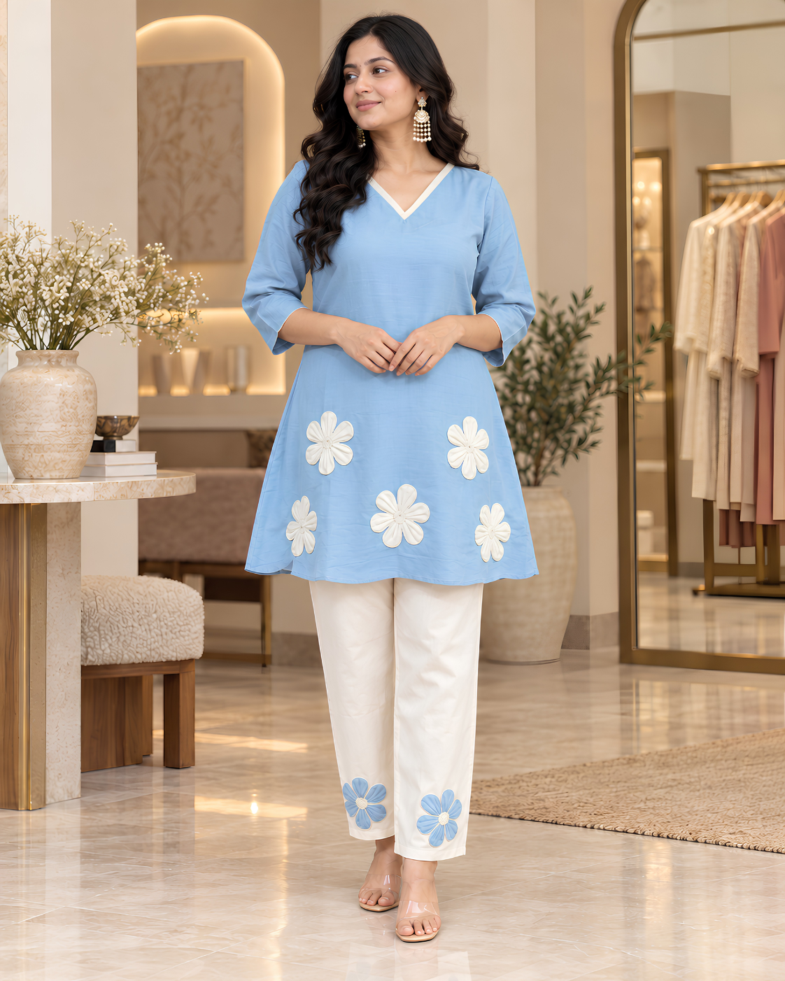 Women’s Floral Embroidered Kurta Pant Set