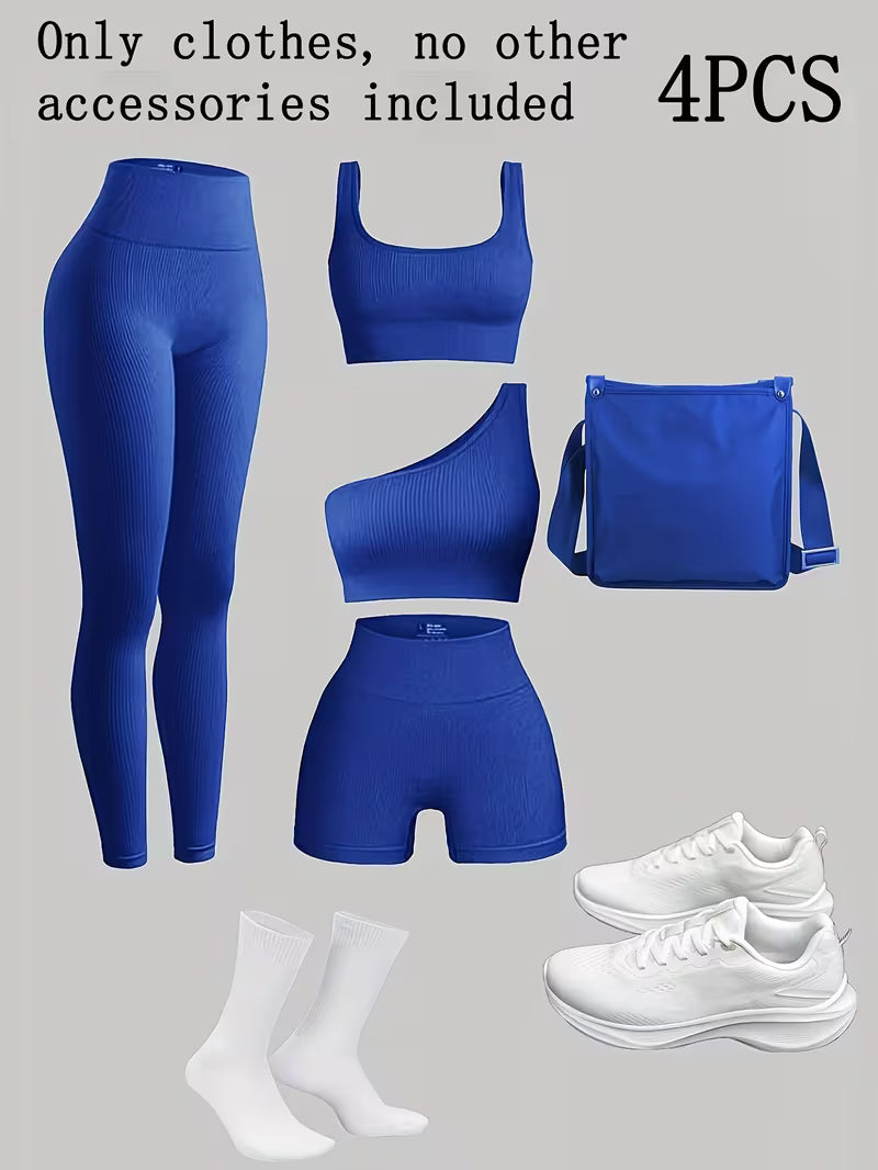 4-Piece Seamless Ribbed Activewear Set