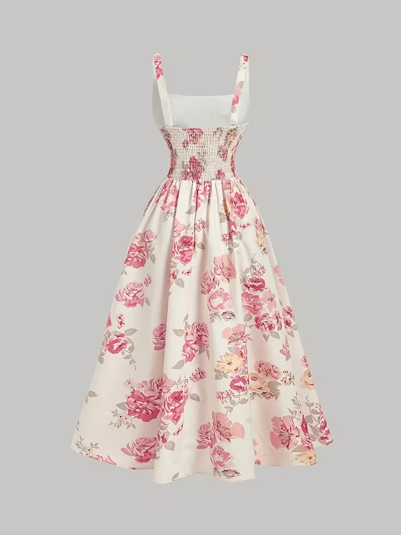 Women's Premium Floral Tie Strap Midi Dress