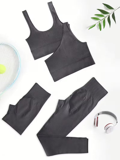4-Piece Seamless Ribbed Activewear Set