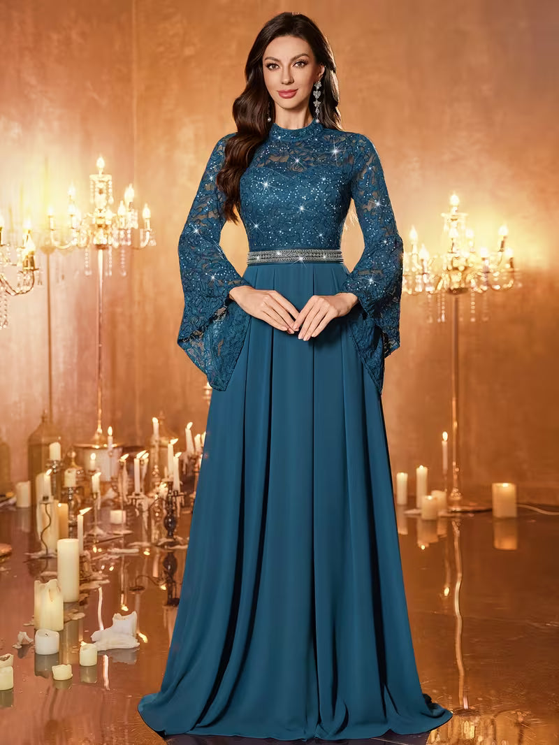 Royal Sequin Lace Evening Gown