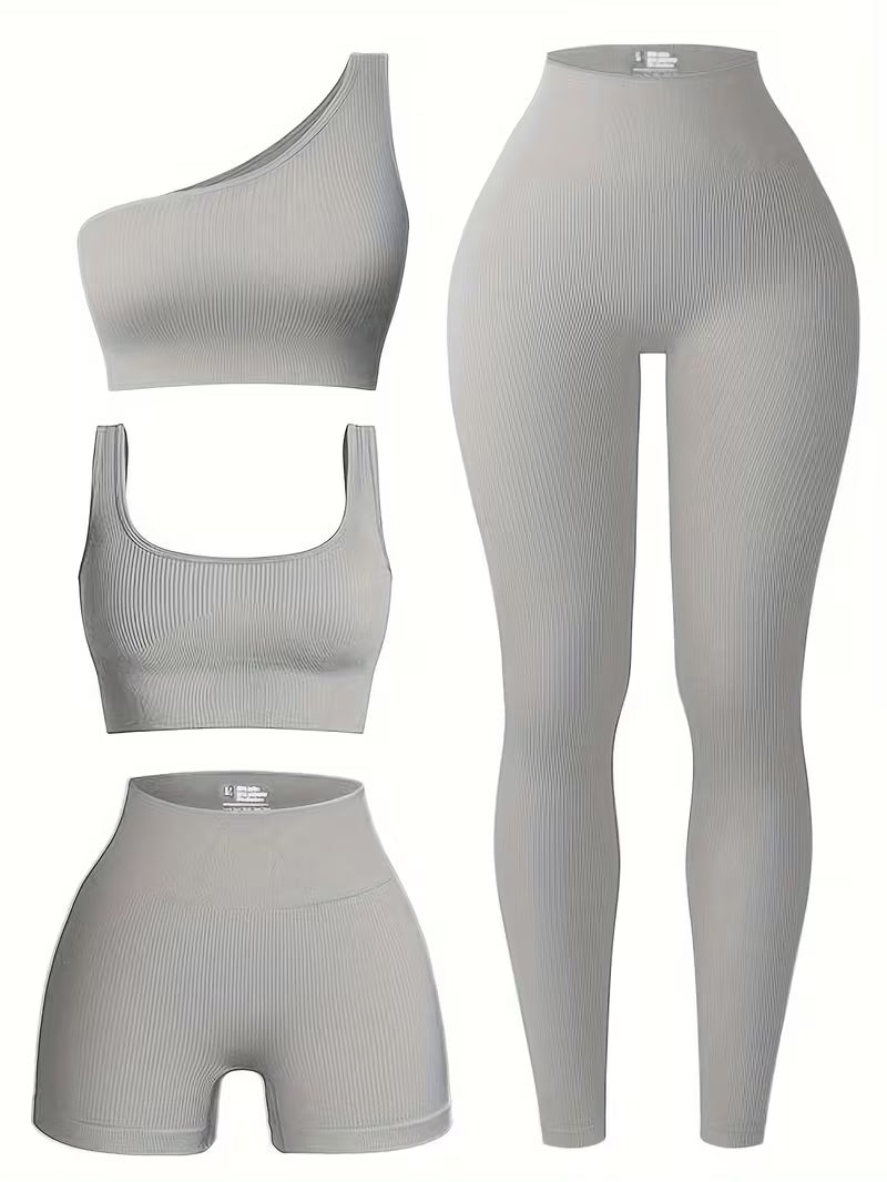 4-Piece Seamless Ribbed Activewear Set
