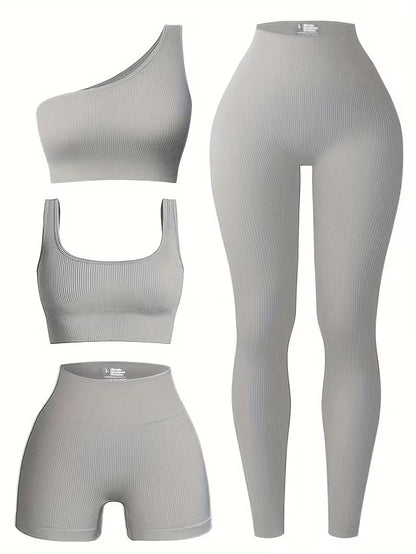 4-Piece Seamless Ribbed Activewear Set