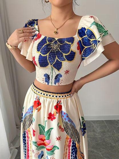 Women's Premium Printed Crop Top & Maxi Skirt Set