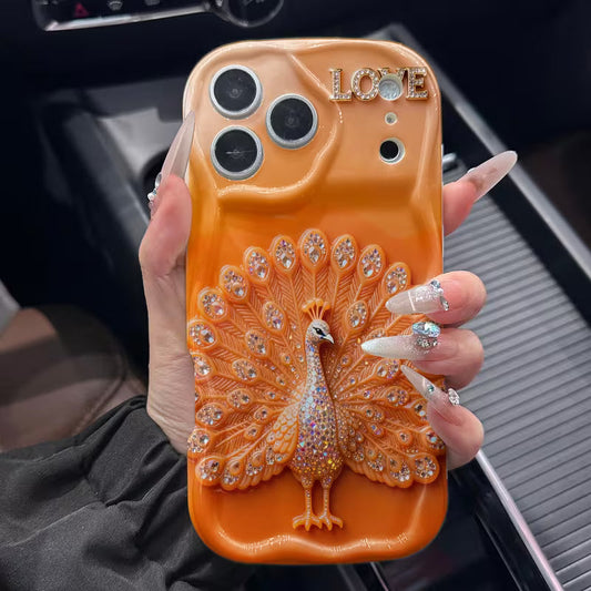 Luxury Golden Peacock Feather Glass Case for iPhone 📱✨
