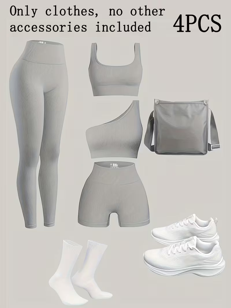 4-Piece Seamless Ribbed Activewear Set