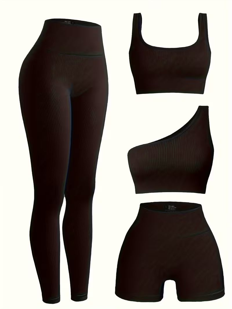 4-Piece Seamless Ribbed Activewear Set