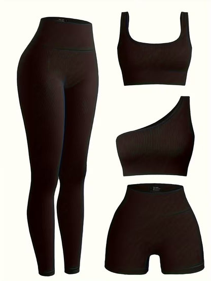 4-Piece Seamless Ribbed Activewear Set