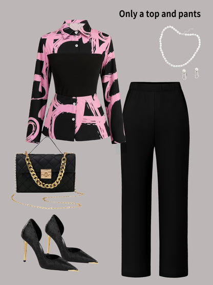 Women's Elegant Long Sleeve Top & Pants Set
