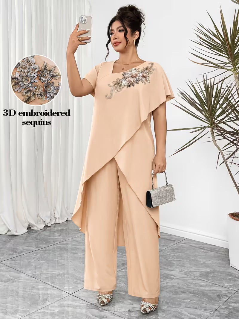 Luxury Rhinestone Lace Plus-Size Set