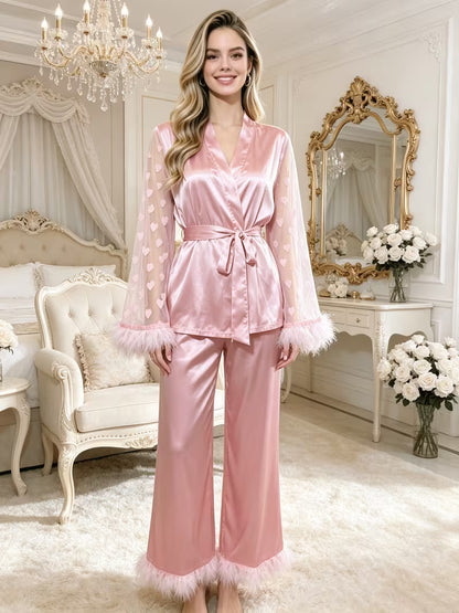 Women's Lace Trim 2-Piece Robe Set | Elegant Luxury Sleepwear