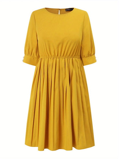 Elegant Korean Style Pleated A-Line Knee Length Dress