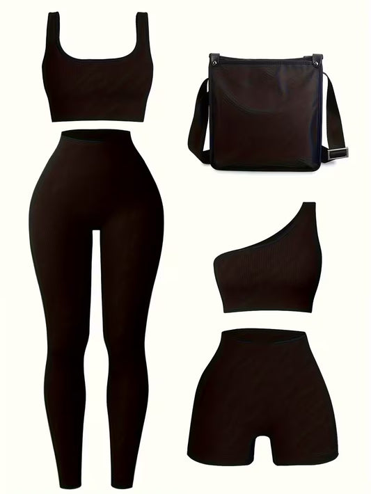4-Piece Seamless Ribbed Activewear Set