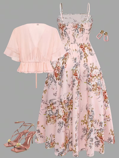 Women's New Summer Fashion Printed 2pcs Dress Set