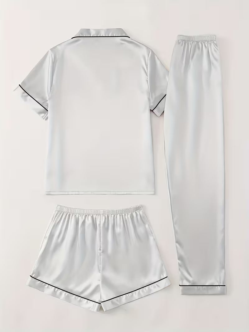 Women's Luxe Satin 3-Piece Sleepwear Set
