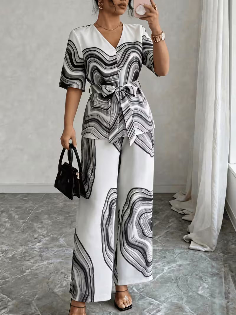 Women's Premium Abstract Printed Top & Wide Leg Pants Set