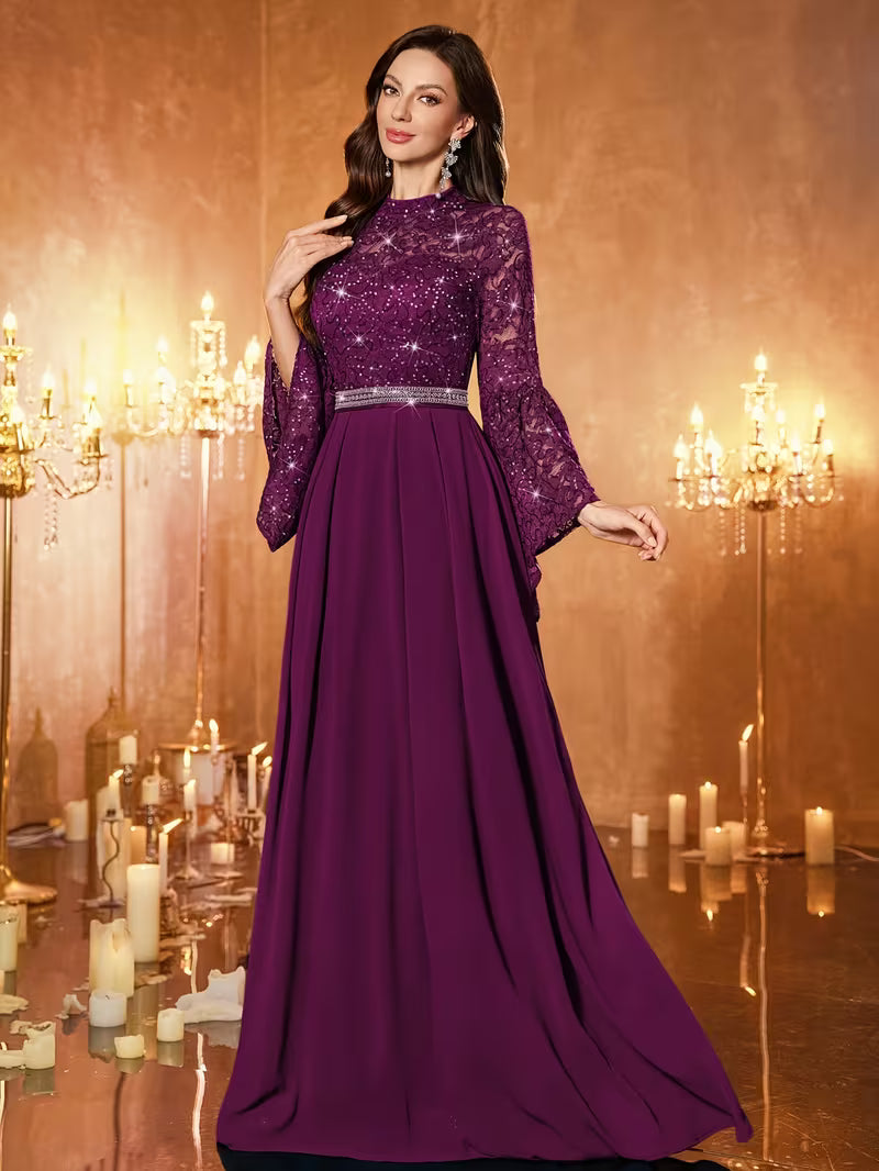 Royal Sequin Lace Evening Gown