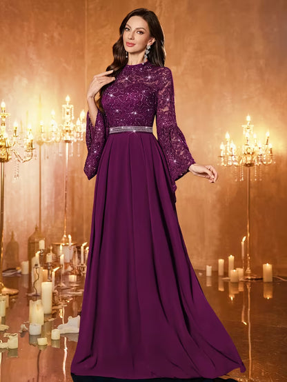 Royal Sequin Lace Evening Gown