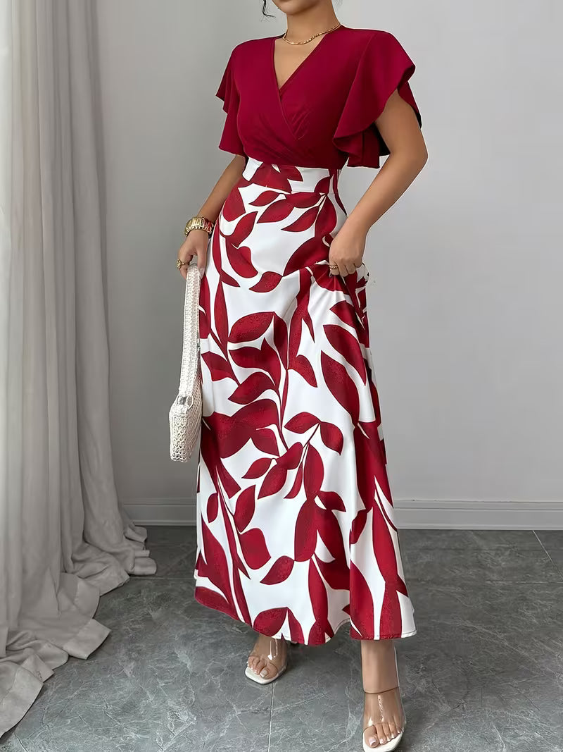 Wine Red Bohemian Ruffle Maxi Dress