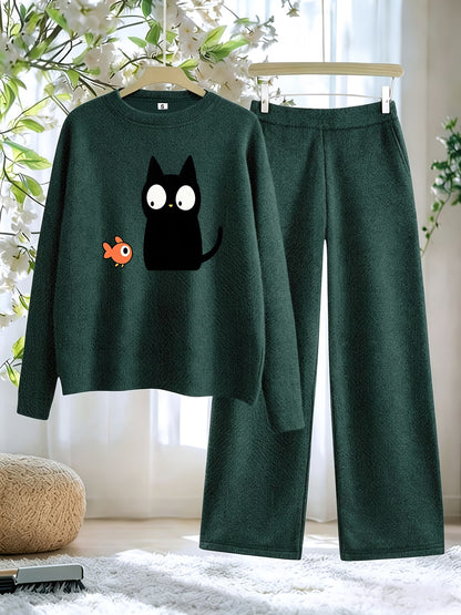 Women’s Casual Full-Sleeve Top & Wide-Leg Pants Set