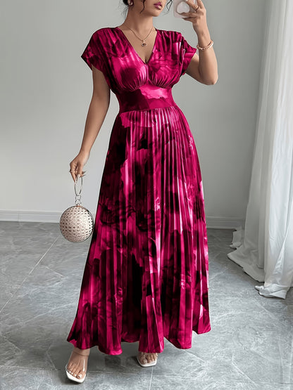 Women’s Floral Printed Pleated Maxi Dress