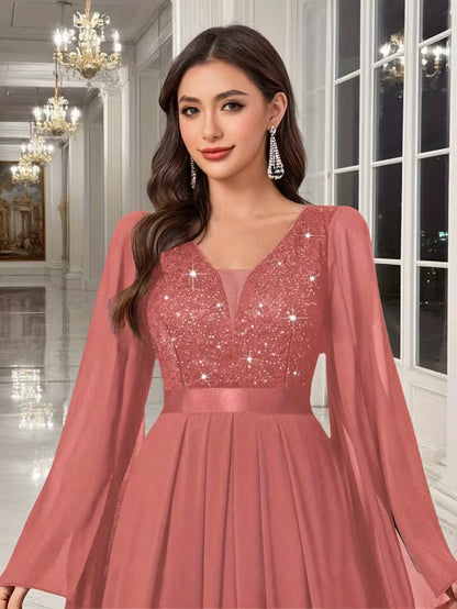 Royal Pearl Sequin Evening Gown