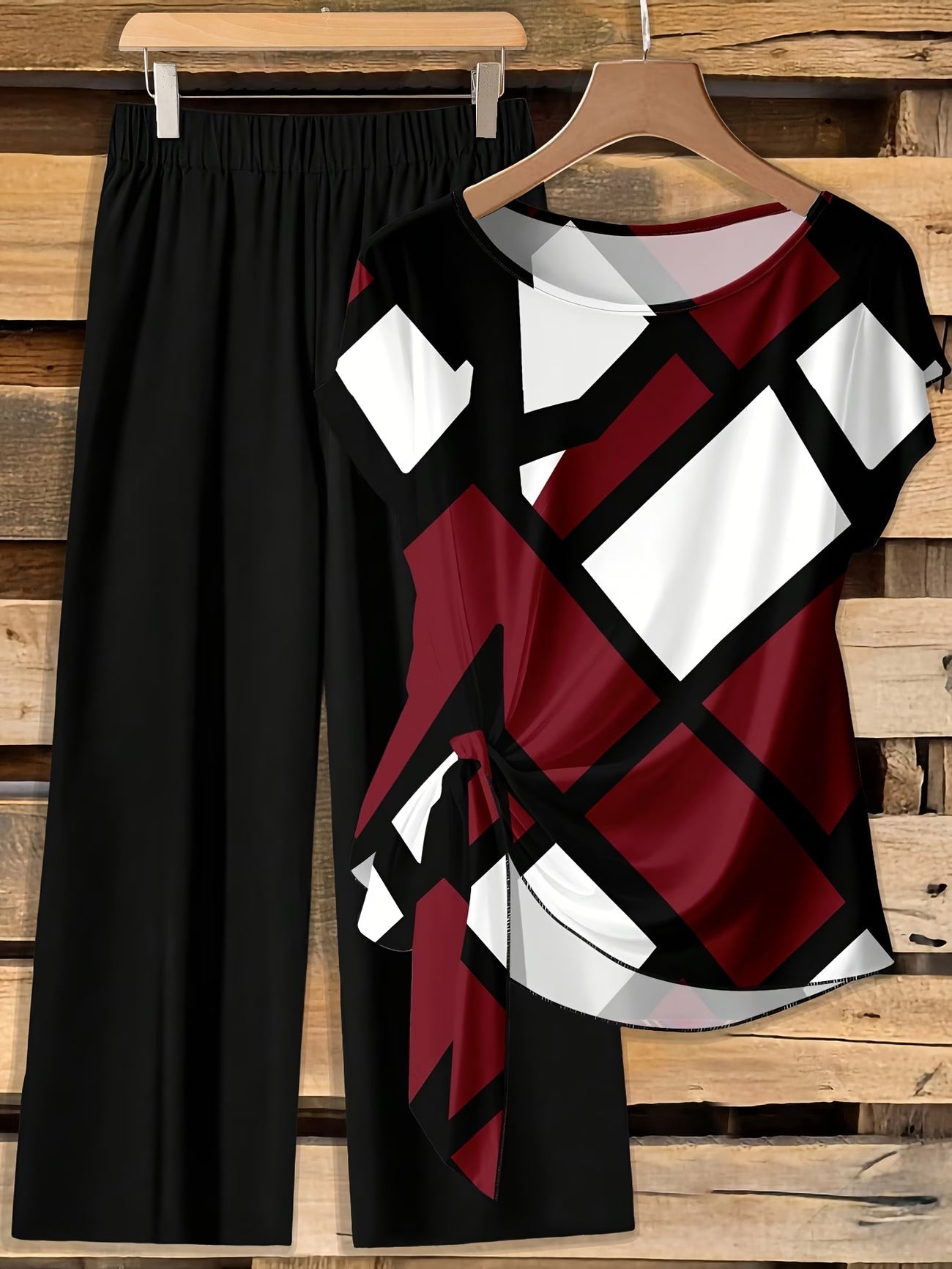 Women's Floral Print Tie-Front Shirt & Wide-Leg Pants Two-Piece Set