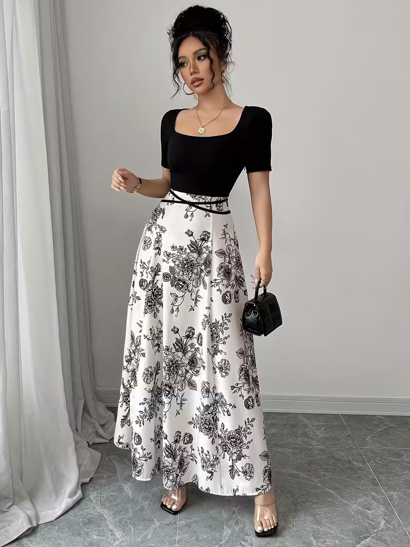 Women's Premium Printed Crop Top & Maxi Skirt Set