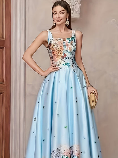 Women's Elegant Floral Print Evening Maxi Dress