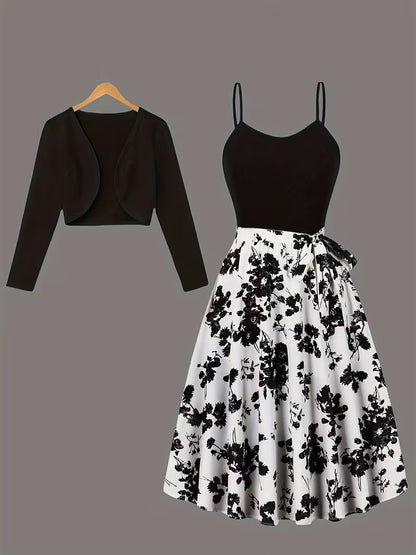 Midnight Bloom 2-Piece Midi Dress Set